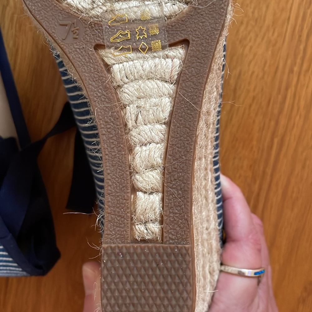 NIB J. Crew Seville Canvas Espadrille wedge ankle tie Blue & White stripes 7.5 - Picture 6 of 12